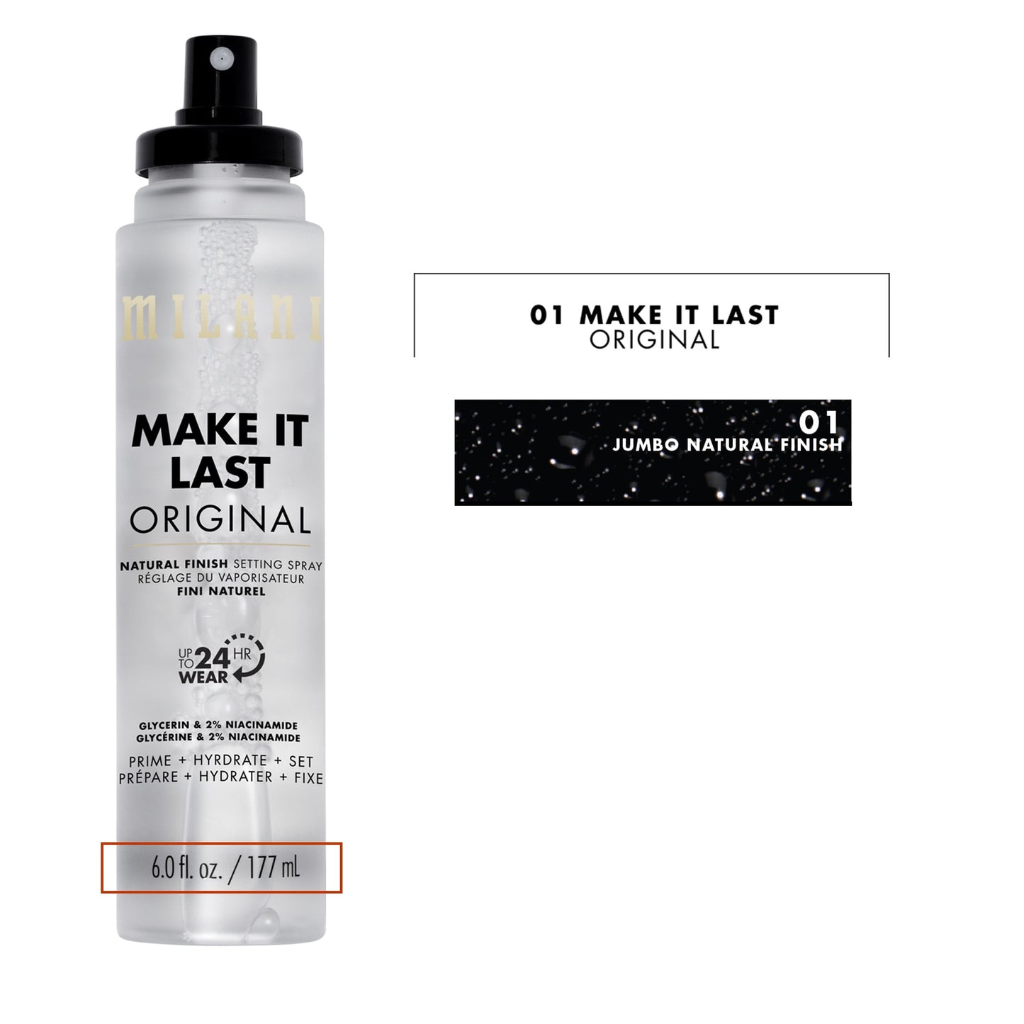 Milani Make It Last Jumbo XL Setting Spray, Prime + Hydrate + Set, Natural Finish, 6 fl oz