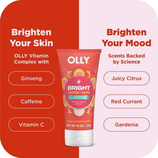 OLLY Vitamins Bright Body Scrub Exfoliates & Repairs Skin Barrier Citrus Currant, 6 oz - Image 4