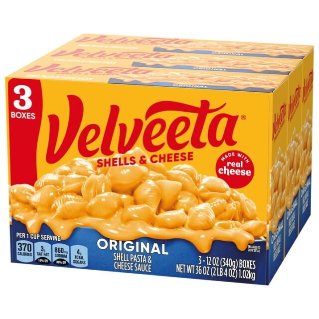 Velveeta Shells and Cheese Original Mac N Cheese Dinner, 3 ct Pack, 12 oz Boxes, Shelf-Stable - Image 2
